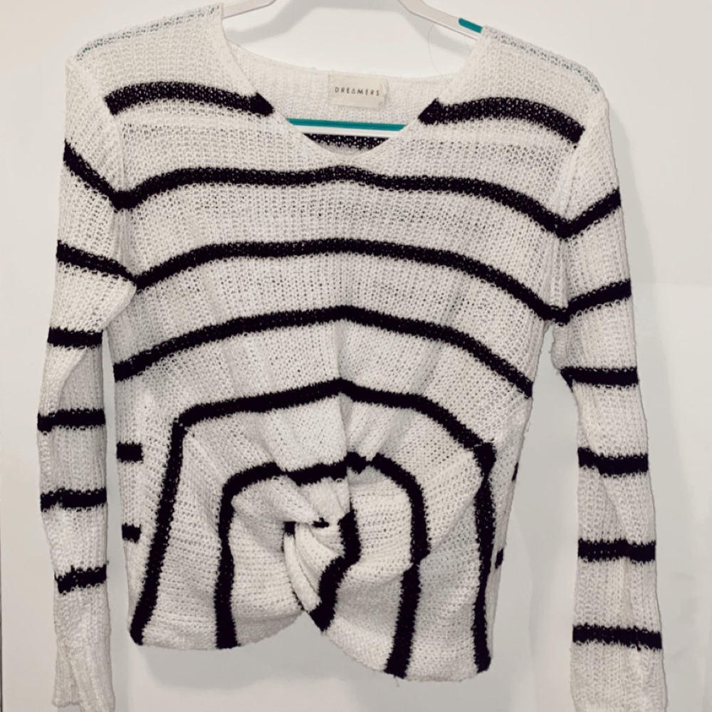 Black and white striped tied Dreamers sweater